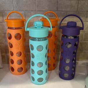 Lifefactory Glass Water Bottle with Silicone Sleeve - Orange, Purple, Blue